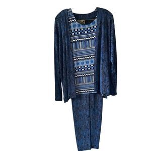 ATOC Woman's 3 Piece Pant Suit Jacket Pants Tank Top Black Blue Size S/M